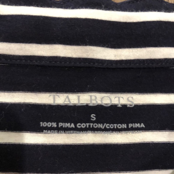 Like new - TALBOTS Pima Cotton Navy and White Striped Top w/ Scalloped Neckline - Picture 2 of 7
